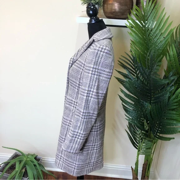 Ann Taylor Plaid Wool Blend Long Coat Gray Green Lavender Ivory 2